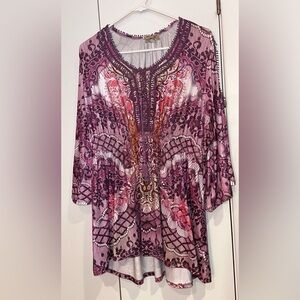 One World Cold Shoulder Top elastic waist crochet details tassels. Size 1X